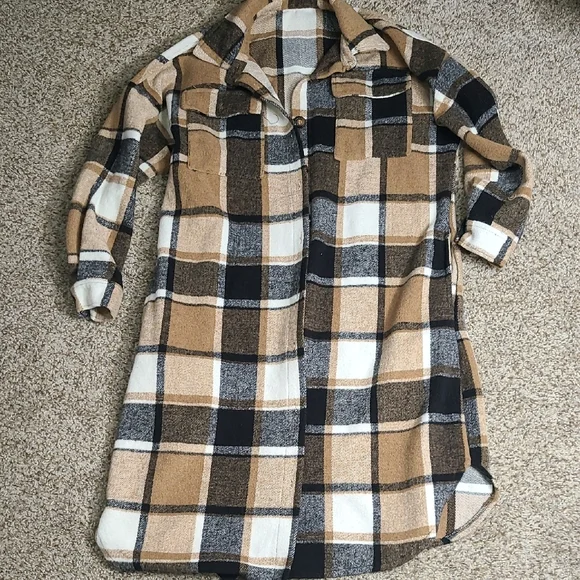 Plaid Long Plaid Shacket - Picture 1 of 6